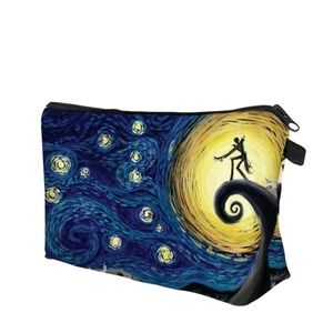 Cosmetic Makeup Portable Bag Pouch Starry Night Jack Skellington Silhouette